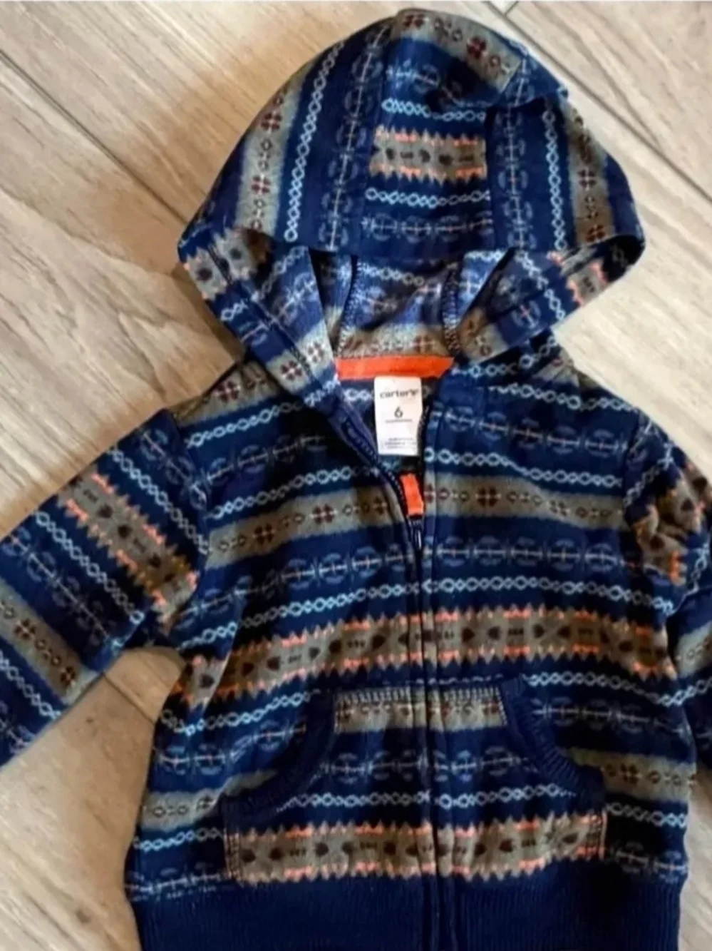 Carter's Baby Boy Aztec Geometric Fleece Hoodie - Size 6mos EUC